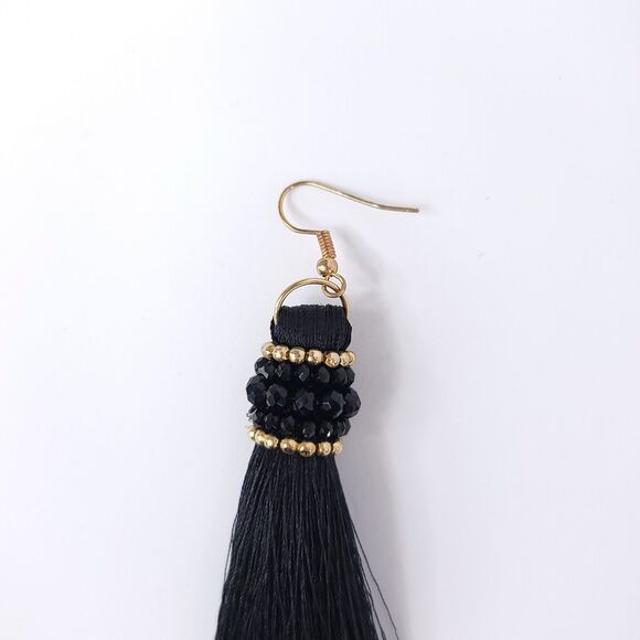 Irenes Earrings Tassel Dangle Beaded Gold Black Tone Hook Long Womens Jewelry - Picture 3 of 6